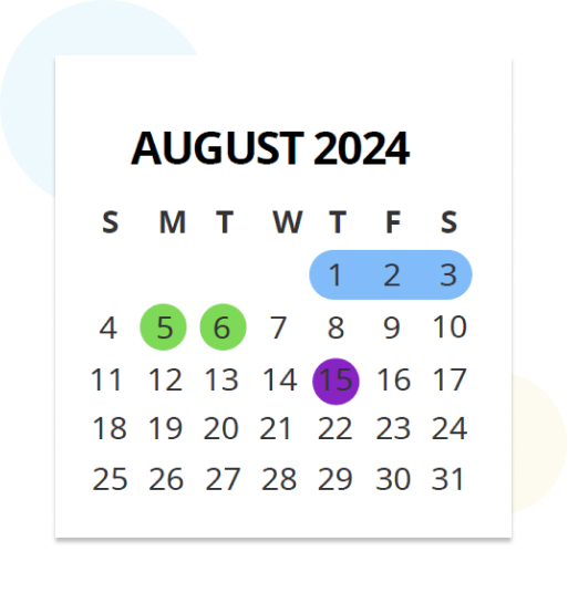 The calendar of August 2024.