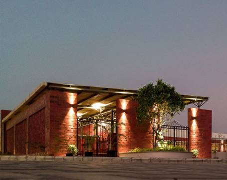 The front gate view of IVS in the evening with lightings.